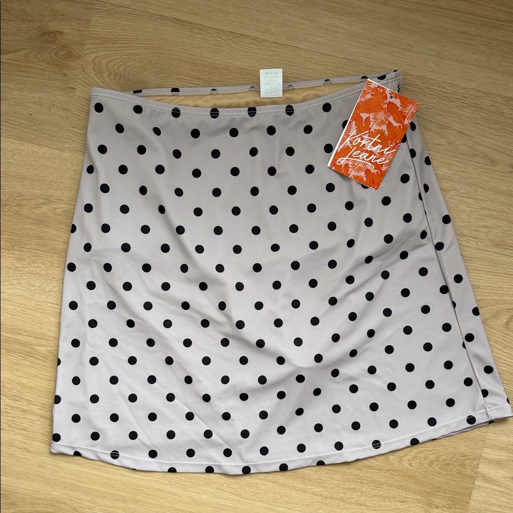 Kortni Jeane Beige Polka Dot Swim Skirt with Black Dots